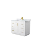 Wyndham Collection - Miranda 42 Inch Single Bathroom Vanity in White, White Carrara Marble Countertop, Undermount Square Sink, Brushed Gold Trim