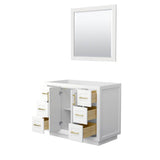 Miranda 42 Inch Single Bathroom Vanity in White, No Countertop, No Sink, Brushed Gold Trim, 34 Inch Mirror