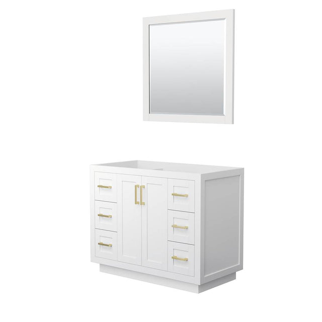 Wyndham Collection - Miranda 42 Inch Single Bathroom Vanity in White, No Countertop, No Sink, Brushed Gold Trim, 34 Inch Mirror