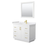 Wyndham Collection - Miranda 42 Inch Single Bathroom Vanity in White, White Cultured Marble Countertop, Undermount Square Sink, Brushed Gold Trim, 34 Inch Mirror