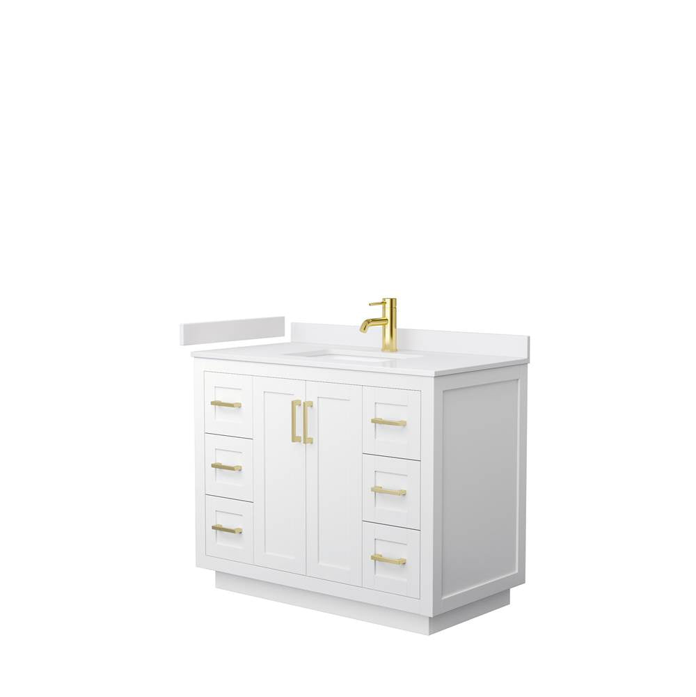 Wyndham Collection - Miranda 42 Inch Single Bathroom Vanity in White, White Cultured Marble Countertop, Undermount Square Sink, Brushed Gold Trim