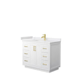 Wyndham Collection - Miranda 42 Inch Single Bathroom Vanity in White, White Cultured Marble Countertop, Undermount Square Sink, Brushed Gold Trim