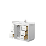 Miranda 42 Inch Single Bathroom Vanity in White, Carrara Cultured Marble Countertop, Undermount Square Sink, Brushed Nickel Trim
