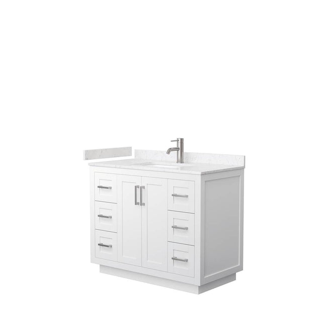 Wyndham Collection - Miranda 42 Inch Single Bathroom Vanity in White, Carrara Cultured Marble Countertop, Undermount Square Sink, Brushed Nickel Trim