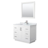 Wyndham Collection - Miranda 42 Inch Single Bathroom Vanity in White, White Carrara Marble Countertop, Undermount Square Sink, Brushed Nickel Trim, 34 Inch Mirror