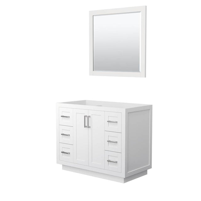 Wyndham Collection - Miranda 42 Inch Single Bathroom Vanity in White, No Countertop, No Sink, Brushed Nickel Trim, 34 Inch Mirror