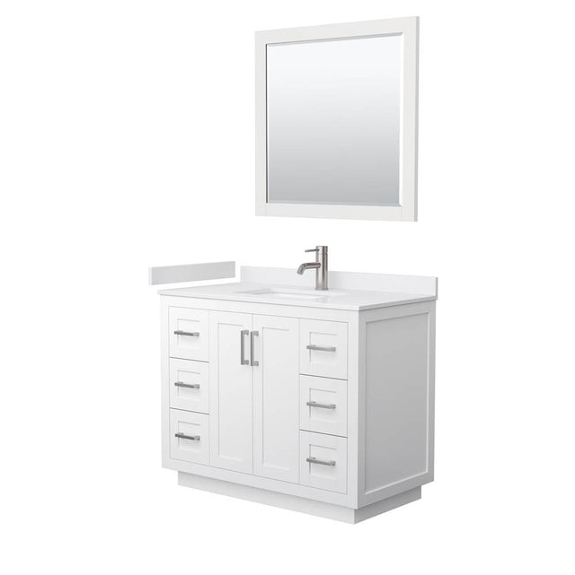 Wyndham Collection - Miranda 42 Inch Single Bathroom Vanity in White, White Cultured Marble Countertop, Undermount Square Sink, Brushed Nickel Trim, 34 Inch Mirror