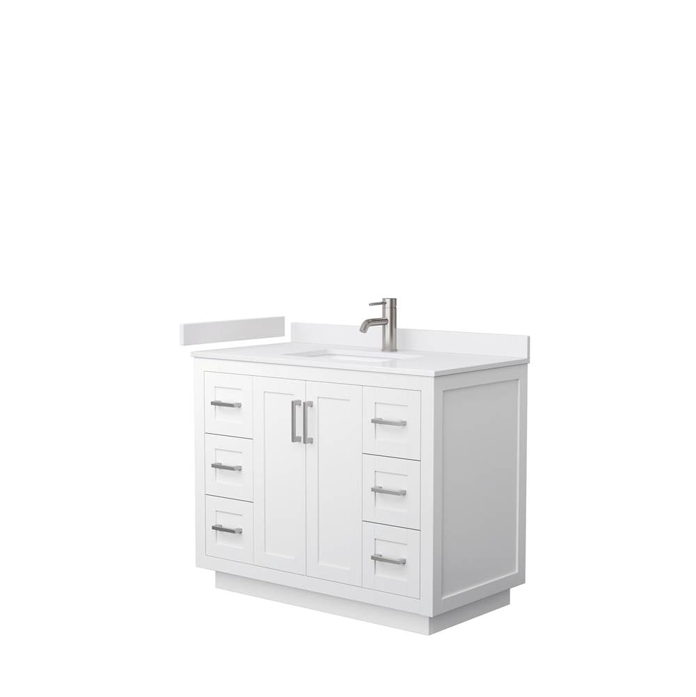 Wyndham Collection - Miranda 42 Inch Single Bathroom Vanity in White, White Cultured Marble Countertop, Undermount Square Sink, Brushed Nickel Trim