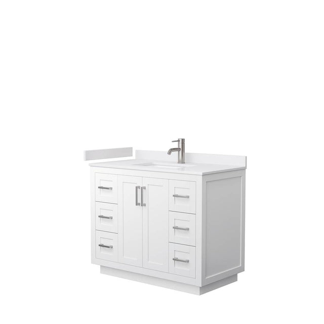 Wyndham Collection - Miranda 42 Inch Single Bathroom Vanity in White, White Cultured Marble Countertop, Undermount Square Sink, Brushed Nickel Trim