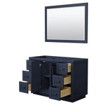 Miranda 48 Inch Single Bathroom Vanity in Dark Blue, No Countertop, No Sink, Matte Black Trim, 46 Inch Mirror