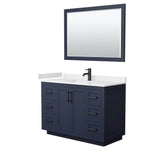 Wyndham Collection - Miranda 48 Inch Single Bathroom Vanity in Dark Blue, White Cultured Marble Countertop, Undermount Square Sink, Matte Black Trim, 46 Inch Mirror