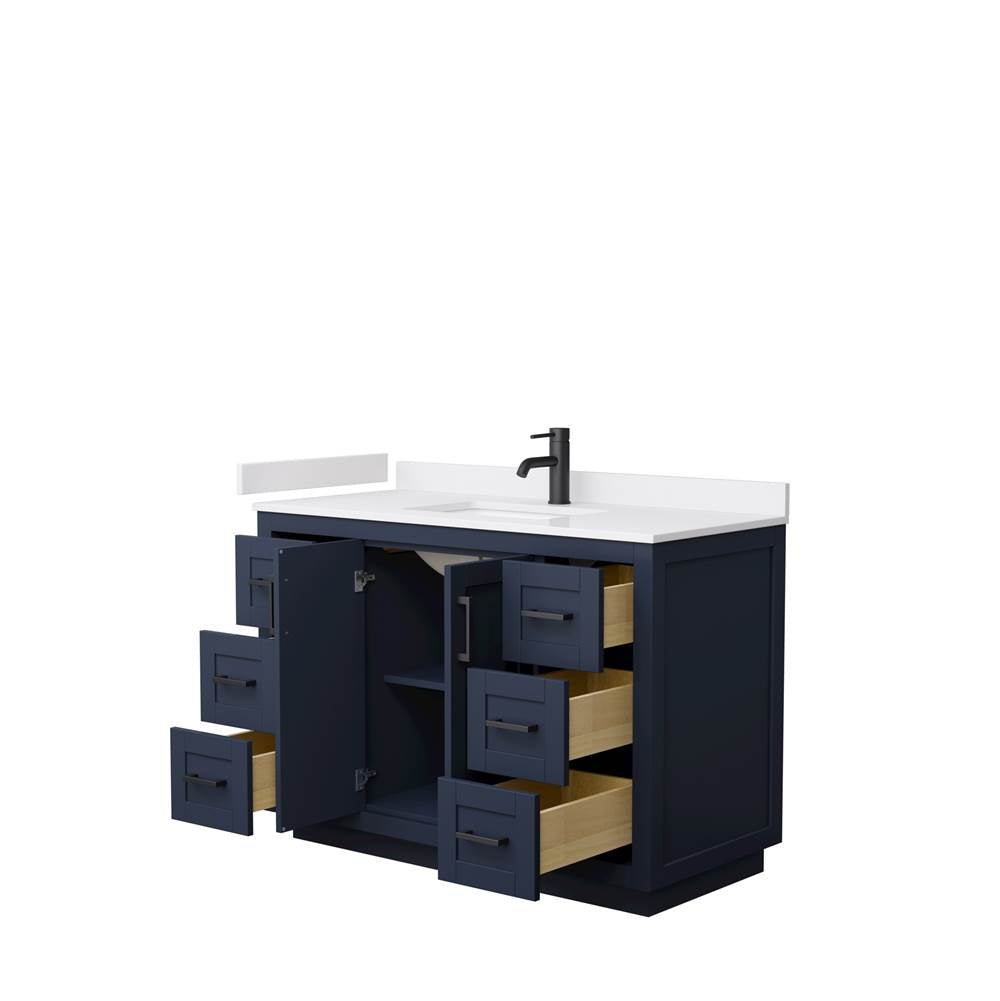 Miranda 48 Inch Single Bathroom Vanity in Dark Blue, White Cultured Marble Countertop, Undermount Square Sink, Matte Black Trim