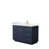 Wyndham Collection - Miranda 48 Inch Single Bathroom Vanity in Dark Blue, Carrara Cultured Marble Countertop, Undermount Square Sink, Brushed Gold Trim