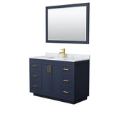 Wyndham Collection - Miranda 48 Inch Single Bathroom Vanity in Dark Blue, White Carrara Marble Countertop, Undermount Square Sink, Brushed Gold Trim, 46 Inch Mirror