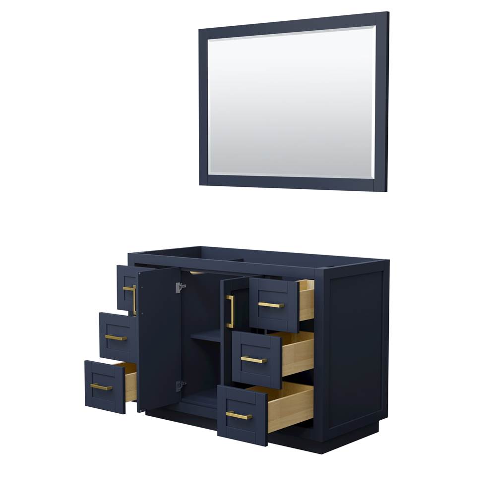 Miranda 48 Inch Single Bathroom Vanity in Dark Blue, No Countertop, No Sink, Brushed Gold Trim, 46 Inch Mirror