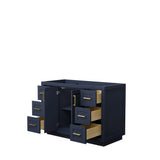 Miranda 48 Inch Single Bathroom Vanity in Dark Blue, No Countertop, No Sink, Brushed Gold Trim