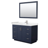 Wyndham Collection - Miranda 48 Inch Single Bathroom Vanity in Dark Blue, Carrara Cultured Marble Countertop, Undermount Square Sink, Brushed Nickel Trim, 46 Inch Mirror