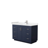 Wyndham Collection - Miranda 48 Inch Single Bathroom Vanity in Dark Blue, Carrara Cultured Marble Countertop, Undermount Square Sink, Brushed Nickel Trim