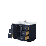 Miranda 48 Inch Single Bathroom Vanity in Dark Blue, White Carrara Marble Countertop, Undermount Square Sink, Brushed Nickel Trim