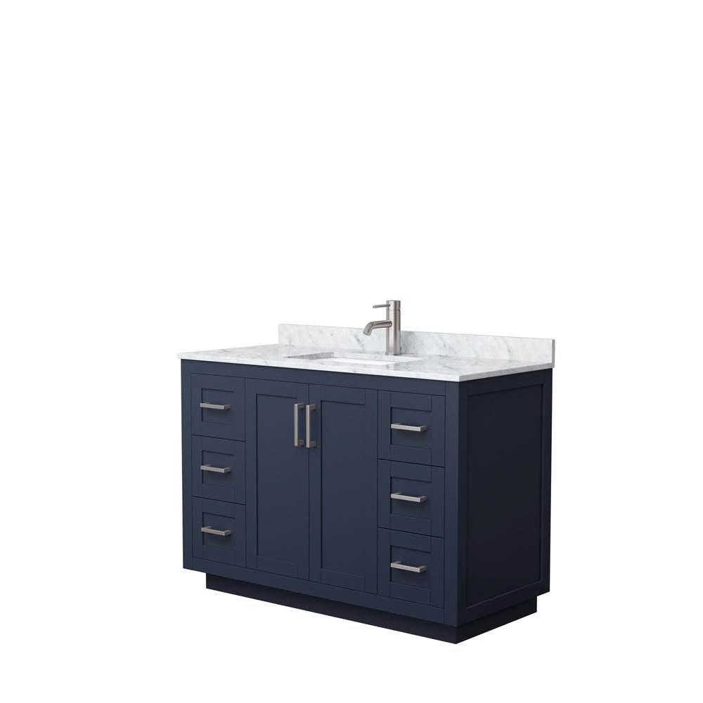 Wyndham Collection - Miranda 48 Inch Single Bathroom Vanity in Dark Blue, White Carrara Marble Countertop, Undermount Square Sink, Brushed Nickel Trim