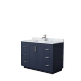 Wyndham Collection - Miranda 48 Inch Single Bathroom Vanity in Dark Blue, White Carrara Marble Countertop, Undermount Square Sink, Brushed Nickel Trim