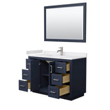 Miranda 48 Inch Single Bathroom Vanity in Dark Blue, White Cultured Marble Countertop, Undermount Square Sink, Brushed Nickel Trim, 46 Inch Mirror