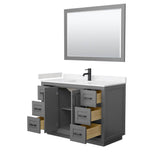 Miranda 48 Inch Single Bathroom Vanity in Dark Gray, Carrara Cultured Marble Countertop, Undermount Square Sink, Matte Black Trim, 46 Inch Mirror