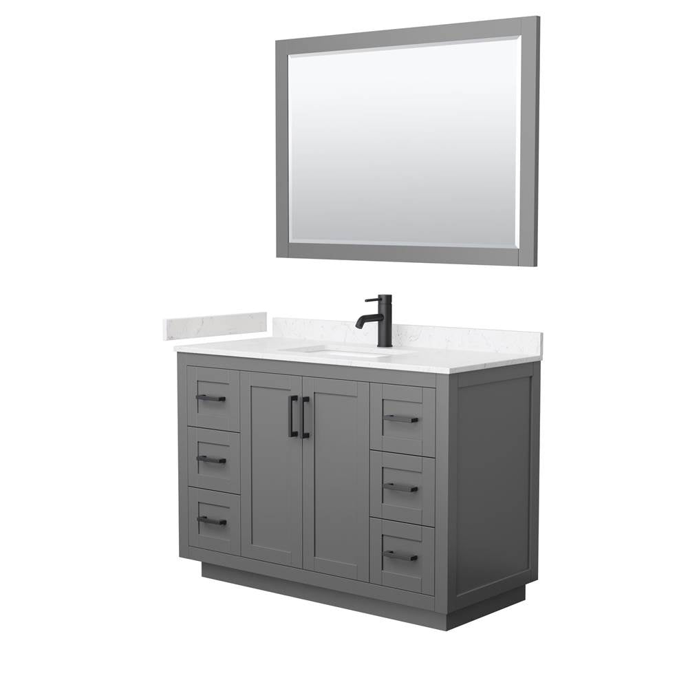 Wyndham Collection - Miranda 48 Inch Single Bathroom Vanity in Dark Gray, Carrara Cultured Marble Countertop, Undermount Square Sink, Matte Black Trim, 46 Inch Mirror