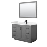 Wyndham Collection - Miranda 48 Inch Single Bathroom Vanity in Dark Gray, Carrara Cultured Marble Countertop, Undermount Square Sink, Matte Black Trim, 46 Inch Mirror