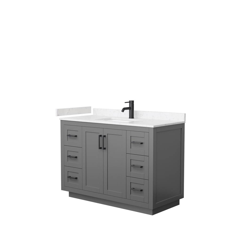 Wyndham Collection - Miranda 48 Inch Single Bathroom Vanity in Dark Gray, Carrara Cultured Marble Countertop, Undermount Square Sink, Matte Black Trim