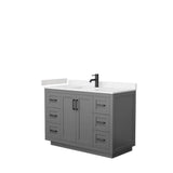 Wyndham Collection - Miranda 48 Inch Single Bathroom Vanity in Dark Gray, Carrara Cultured Marble Countertop, Undermount Square Sink, Matte Black Trim