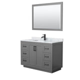 Wyndham Collection - Miranda 48 Inch Single Bathroom Vanity in Dark Gray, White Carrara Marble Countertop, Undermount Square Sink, Matte Black Trim, 46 Inch Mirror