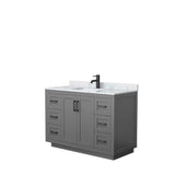 Wyndham Collection - Miranda 48 Inch Single Bathroom Vanity in Dark Gray, White Carrara Marble Countertop, Undermount Square Sink, Matte Black Trim