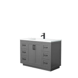 Wyndham Collection - Miranda 48 Inch Single Bathroom Vanity in Dark Gray, 1.25 Inch Thick Matte White Solid Surface Countertop, Integrated Sink, Matte Black Trim
