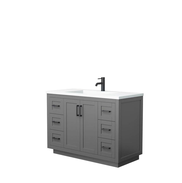 Wyndham Collection - Miranda 48 Inch Single Bathroom Vanity in Dark Gray, 1.25 Inch Thick Matte White Solid Surface Countertop, Integrated Sink, Matte Black Trim