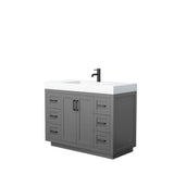 Wyndham Collection - Miranda 48 Inch Single Bathroom Vanity in Dark Gray, 4 Inch Thick Matte White Solid Surface Countertop, Integrated Sink, Matte Black Trim