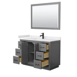 Miranda 48 Inch Single Bathroom Vanity in Dark Gray, White Cultured Marble Countertop, Undermount Square Sink, Matte Black Trim, 46 Inch Mirror