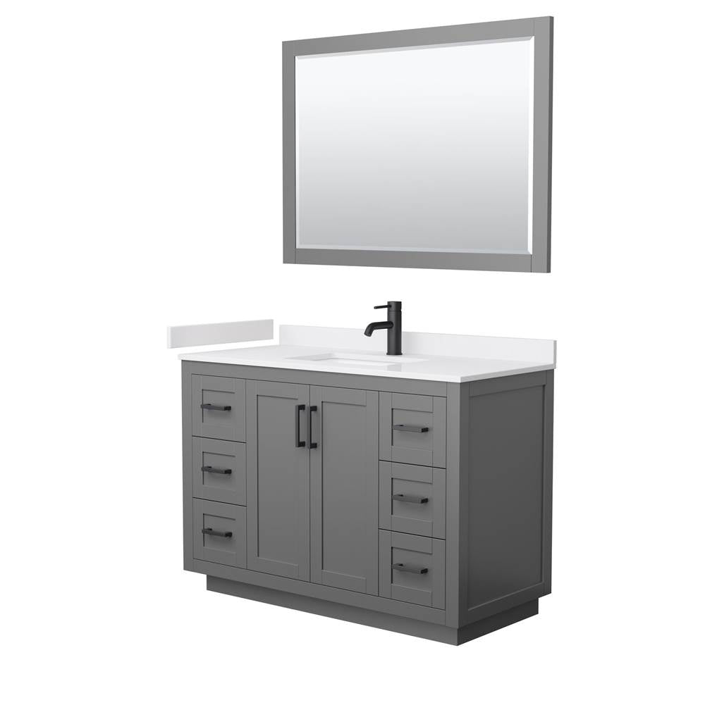 Wyndham Collection - Miranda 48 Inch Single Bathroom Vanity in Dark Gray, White Cultured Marble Countertop, Undermount Square Sink, Matte Black Trim, 46 Inch Mirror