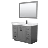 Wyndham Collection - Miranda 48 Inch Single Bathroom Vanity in Dark Gray, White Cultured Marble Countertop, Undermount Square Sink, Matte Black Trim, 46 Inch Mirror