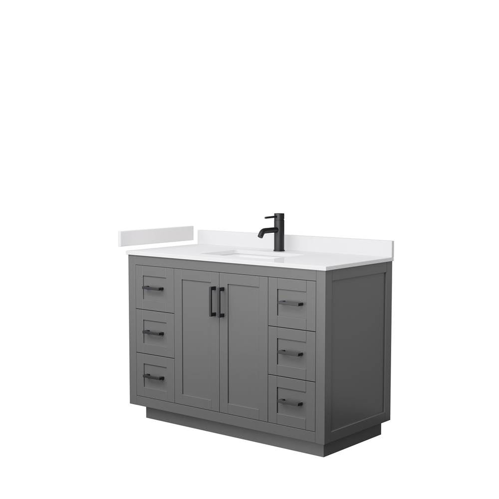 Wyndham Collection - Miranda 48 Inch Single Bathroom Vanity in Dark Gray, White Cultured Marble Countertop, Undermount Square Sink, Matte Black Trim