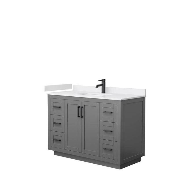 Wyndham Collection - Miranda 48 Inch Single Bathroom Vanity in Dark Gray, White Cultured Marble Countertop, Undermount Square Sink, Matte Black Trim