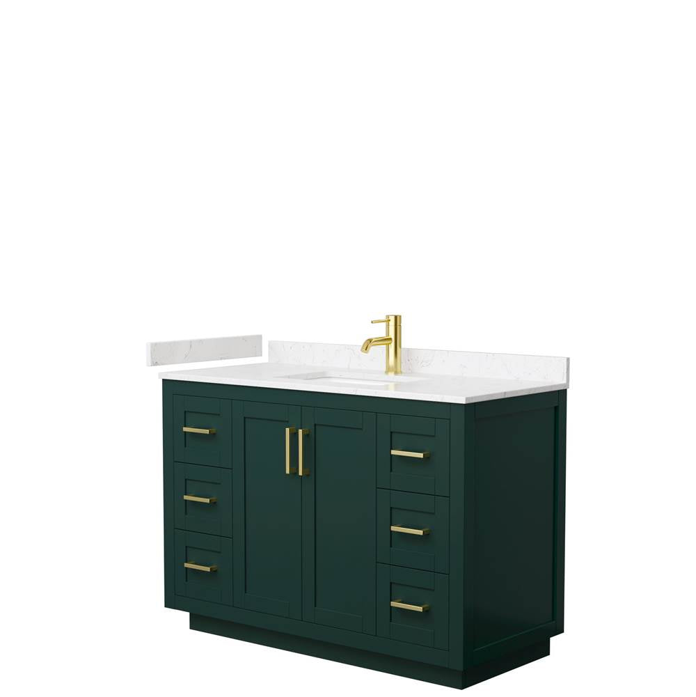 Wyndham Collection - Miranda 48 Inch Single Bathroom Vanity in Green, Carrara Cultured Marble Countertop, Undermount Square Sink, Brushed Gold Trim