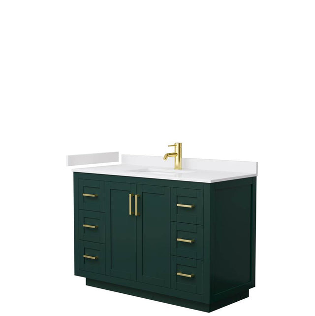 Wyndham Collection - Miranda 48 Inch Single Bathroom Vanity in Green, White Cultured Marble Countertop, Undermount Square Sink, Brushed Gold Trim