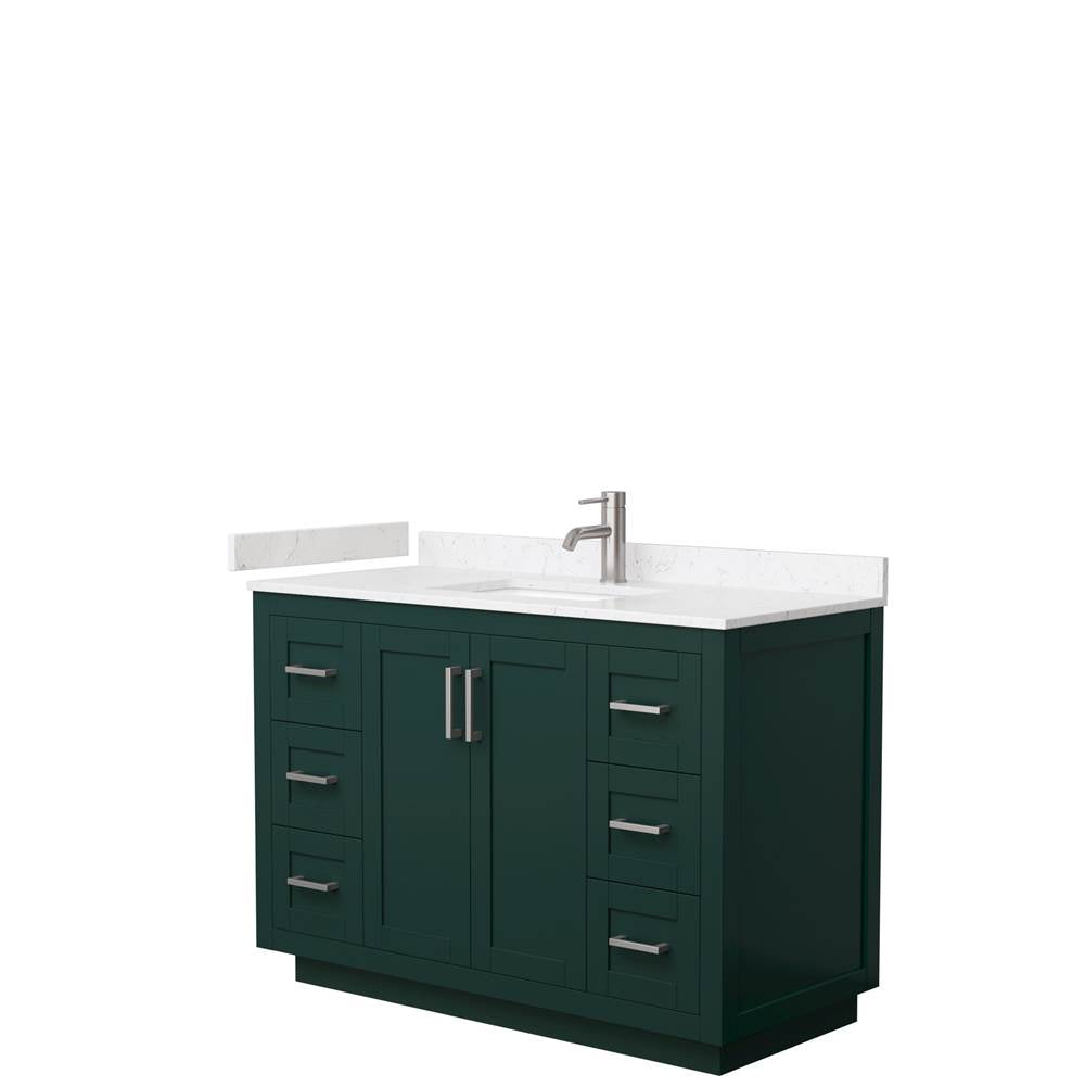 Wyndham Collection - Miranda 48 Inch Single Bathroom Vanity in Green, Carrara Cultured Marble Countertop, Undermount Square Sink, Brushed Nickel Trim