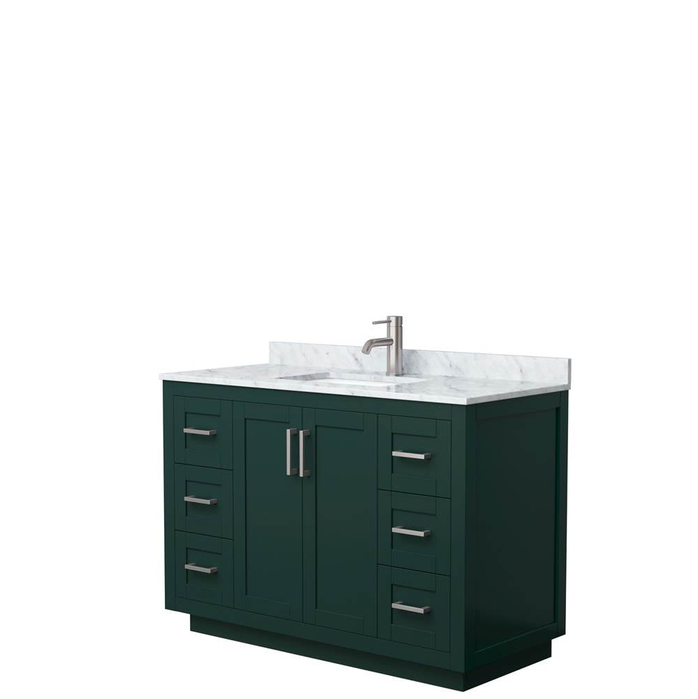 Wyndham Collection - Miranda 48 Inch Single Bathroom Vanity in Green, White Carrara Marble Countertop, Undermount Square Sink, Brushed Nickel Trim