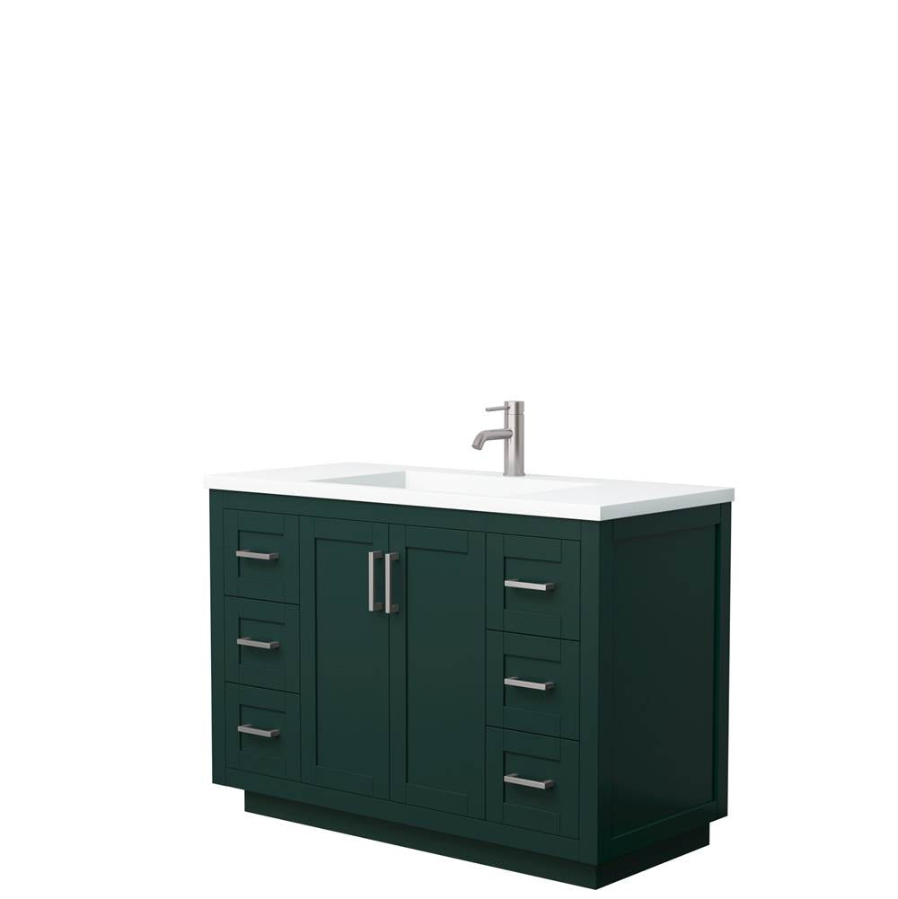 Wyndham Collection - Miranda 48 Inch Single Bathroom Vanity in Green, 1.25 Inch Thick Matte White Solid Surface Countertop, Integrated Sink, Brushed Nickel Trim