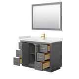 Miranda 48 Inch Single Bathroom Vanity in Dark Gray, Carrara Cultured Marble Countertop, Undermount Square Sink, Brushed Gold Trim, 46 Inch Mirror