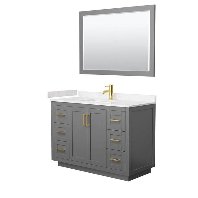 Wyndham Collection - Miranda 48 Inch Single Bathroom Vanity in Dark Gray, Carrara Cultured Marble Countertop, Undermount Square Sink, Brushed Gold Trim, 46 Inch Mirror