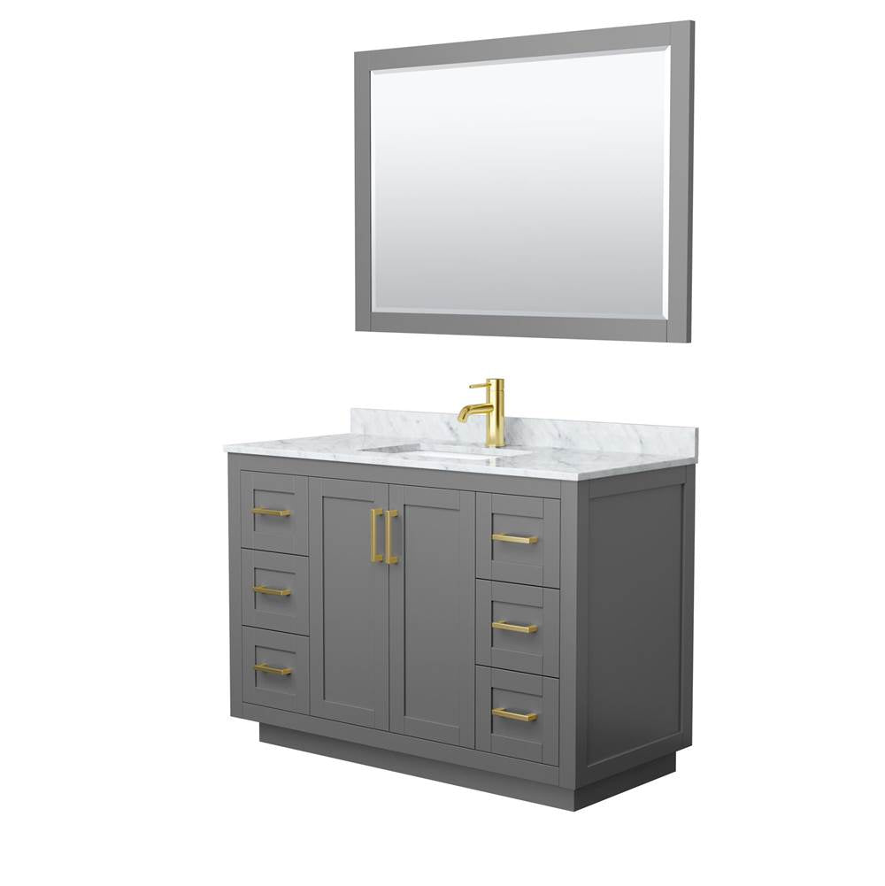 Wyndham Collection - Miranda 48 Inch Single Bathroom Vanity in Dark Gray, White Carrara Marble Countertop, Undermount Square Sink, Brushed Gold Trim, 46 Inch Mirror