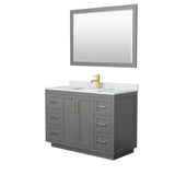 Wyndham Collection - Miranda 48 Inch Single Bathroom Vanity in Dark Gray, White Carrara Marble Countertop, Undermount Square Sink, Brushed Gold Trim, 46 Inch Mirror
